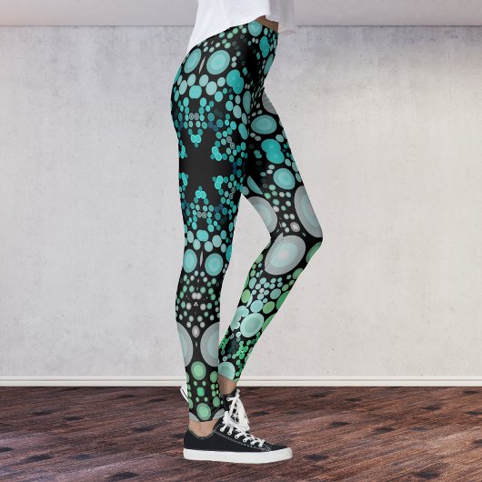 Dot Mandala Flower Blue Green en Grey Leggings