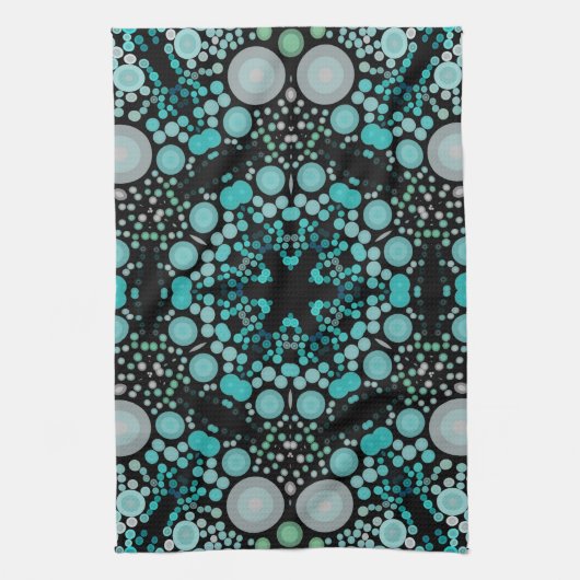 Dot Mandala Flower Blue Green en Grey Theedoek (Verticaal)