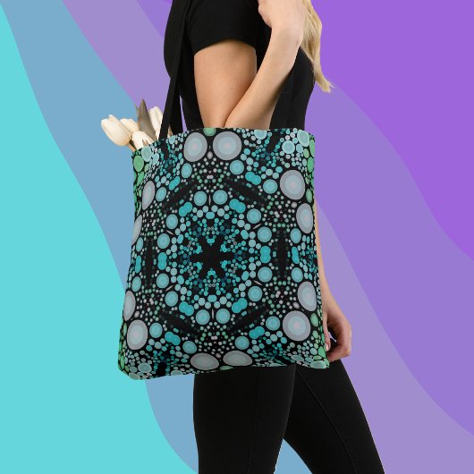Dot Mandala Flower Blue Green en Grey Tote Bag