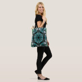 Dot Mandala Flower Blue Green en Grey Tote Bag (Op model)