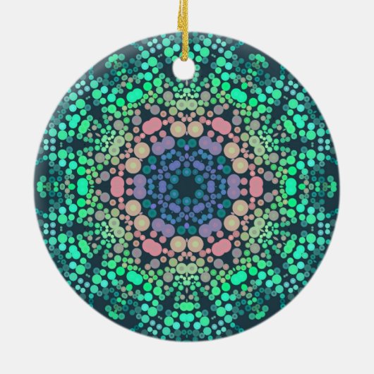 Dot Mandala Flower Blue Green en Pink Keramisch Ornament (Achterkant)
