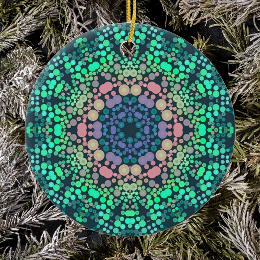 Dot Mandala Flower Blue Green en Pink Keramisch Ornament