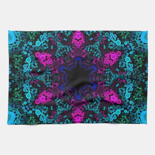 Dot Mandala Flower Blue Green en Pink Theedoek (Horizontaal)
