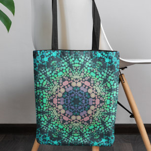 Dot Mandala Flower Blue Green en Pink Tote Bag