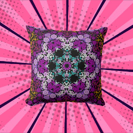 Dot Mandala Flower Blue Pink and Yellow Kussen