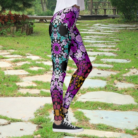 Dot Mandala Flower Blue Pink and Yellow Leggings