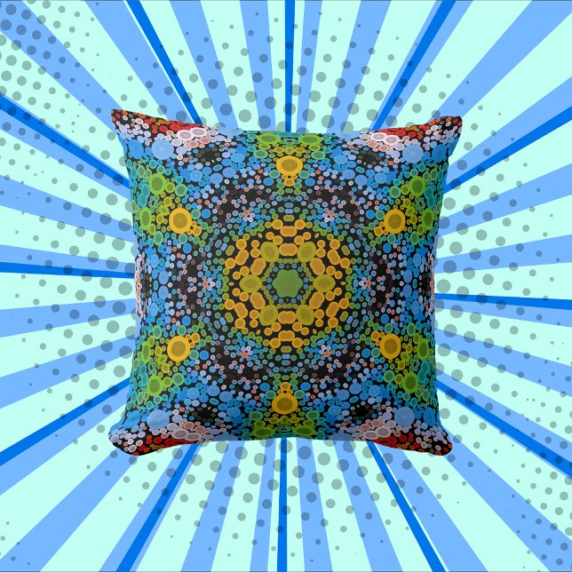 Dot Mandala Flower Blue Yellow en Green Kussen (Creator heeft geüpload)