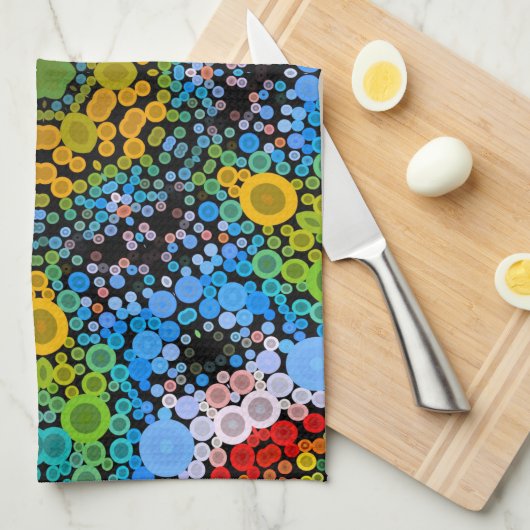 Dot Mandala Flower Blue Yellow en Green Theedoek (Quarter Fold)
