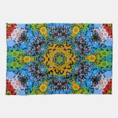 Dot Mandala Flower Blue Yellow en Green Theedoek (Horizontaal)