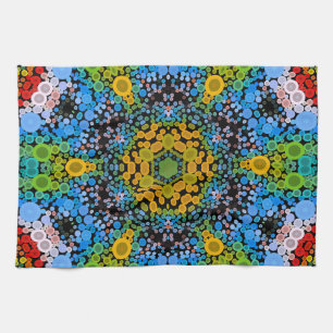 Dot Mandala Flower Blue Yellow en Green Theedoek