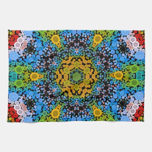 Dot Mandala Flower Blue Yellow en Green Theedoek (Horizontaal)