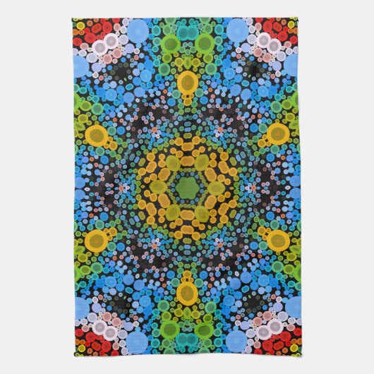 Dot Mandala Flower Blue Yellow en Green Theedoek (Verticaal)