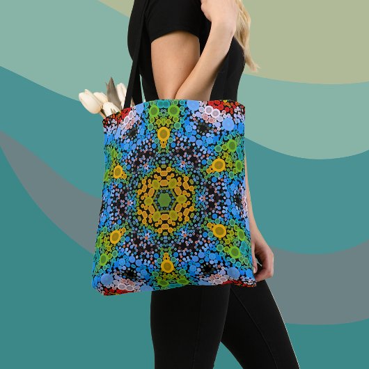Dot Mandala Flower Blue Yellow en Green Tote Bag