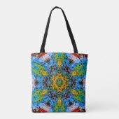 Dot Mandala Flower Blue Yellow en Green Tote Bag (Achterkant)