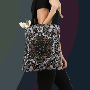 Dot Mandala Flower Brown and White Tote Bag