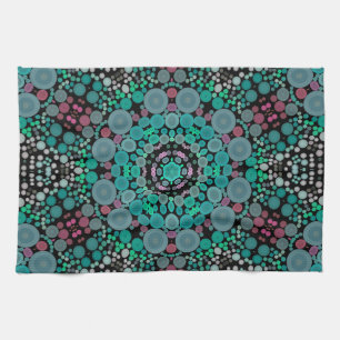 Dot Mandala Flower Green Blue en Red Theedoek