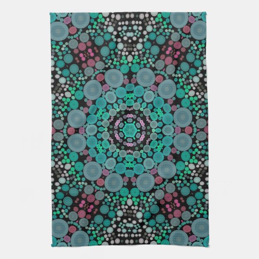 Dot Mandala Flower Green Blue en Red Theedoek (Verticaal)