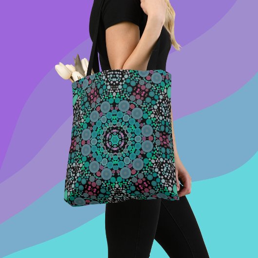 Dot Mandala Flower Green Blue en Red Tote Bag