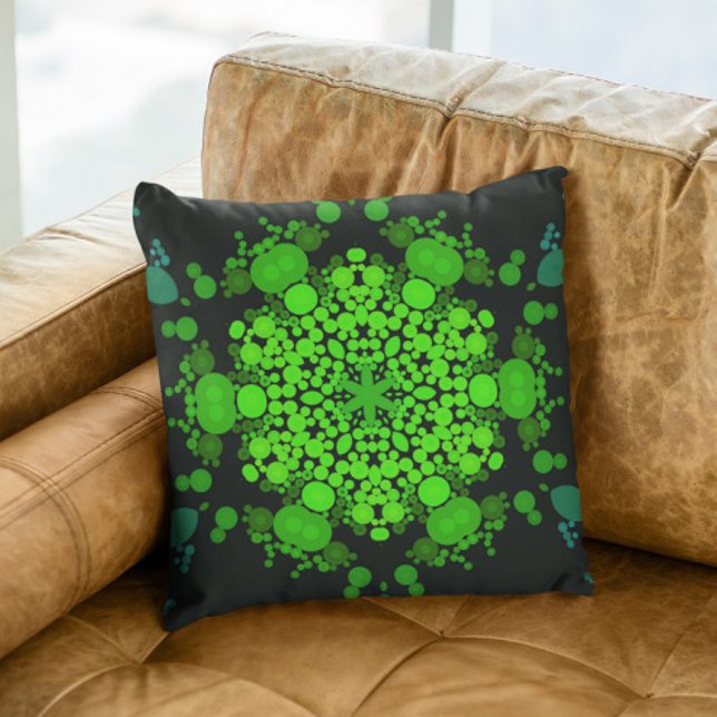 Dot Mandala Flower Green en Black Kussen (Creator heeft geüpload)