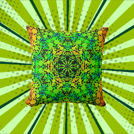 Dot Mandala Flower Green Oranje and Yellow Kussen