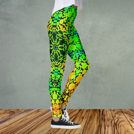Dot Mandala Flower Green Oranje and Yellow Leggings