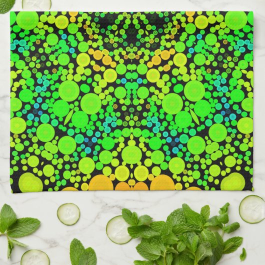 Dot Mandala Flower Green Oranje and Yellow Theedoek (Gevouwen)