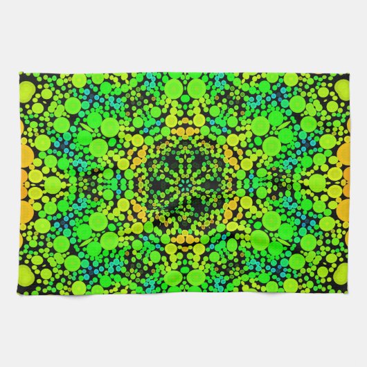 Dot Mandala Flower Green Oranje and Yellow Theedoek (Horizontaal)