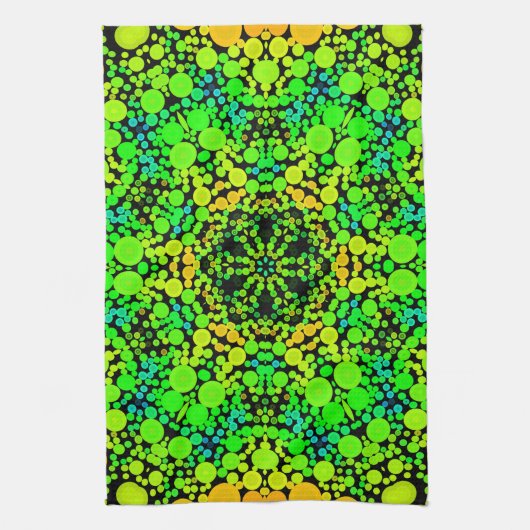 Dot Mandala Flower Green Oranje and Yellow Theedoek (Verticaal)