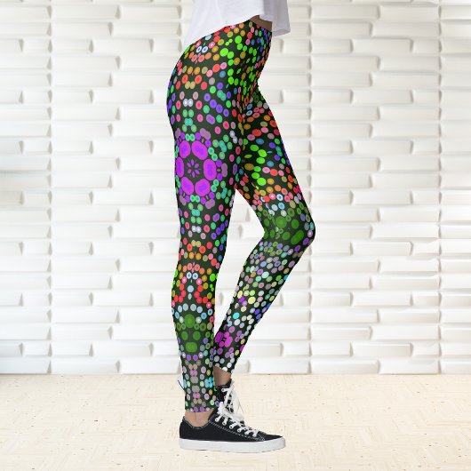 Dot Mandala Flower Green Paars en Oranje Leggings