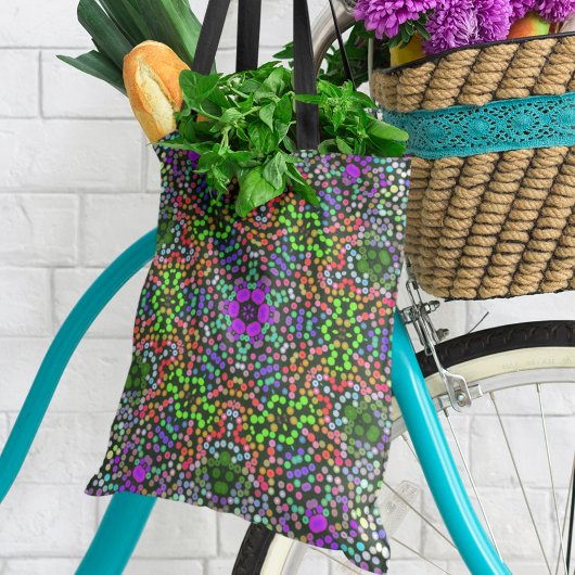 Dot Mandala Flower Green Paars en Oranje Tote Bag