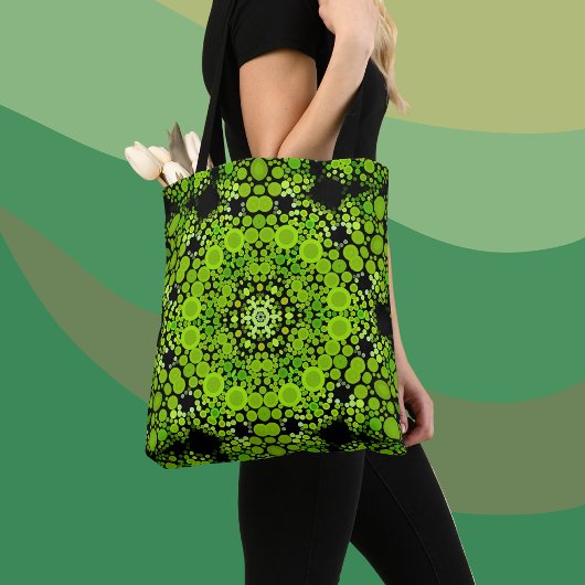 Dot Mandala Flower Green Tote Bag