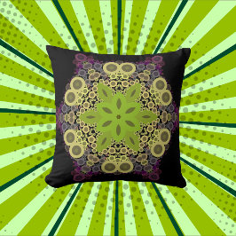 Dot Mandala Flower Green Yellow and Paars Kussen