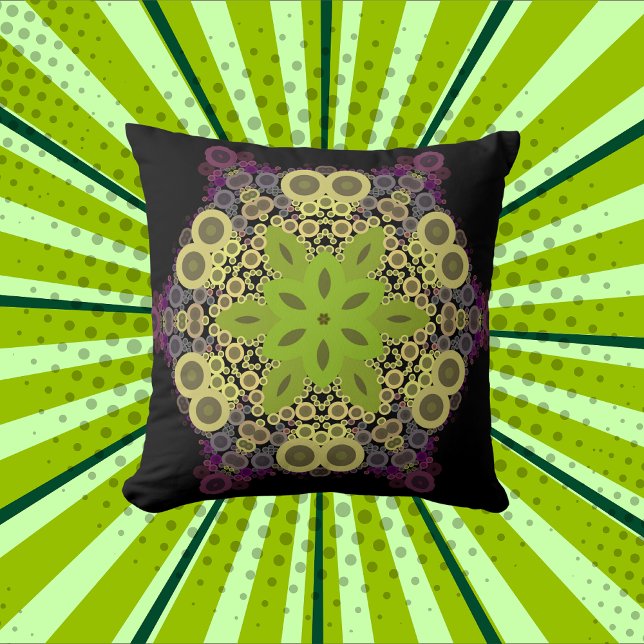 Dot Mandala Flower Green Yellow and Paars Kussen (Creator heeft geüpload)