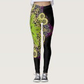 Dot Mandala Flower Green Yellow and Paars Leggings (Voorkant)