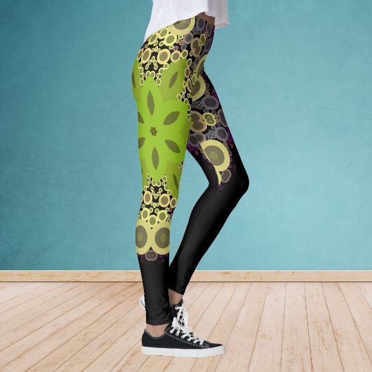 Dot Mandala Flower Green Yellow and Paars Leggings