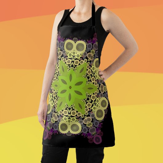Dot Mandala Flower Green Yellow and Paars Schort