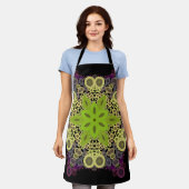 Dot Mandala Flower Green Yellow and Paars Schort (Gedragen)