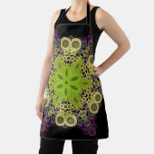 Dot Mandala Flower Green Yellow and Paars Schort (Insitu)