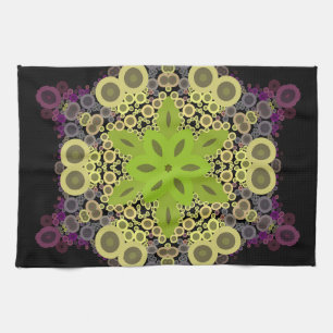 Dot Mandala Flower Green Yellow and Paars Theedoek