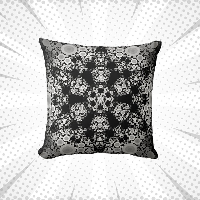 Dot Mandala Flower Grey and Black Kussen (Creator heeft geüpload)