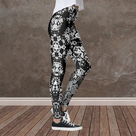 Dot Mandala Flower Grey and Black Leggings