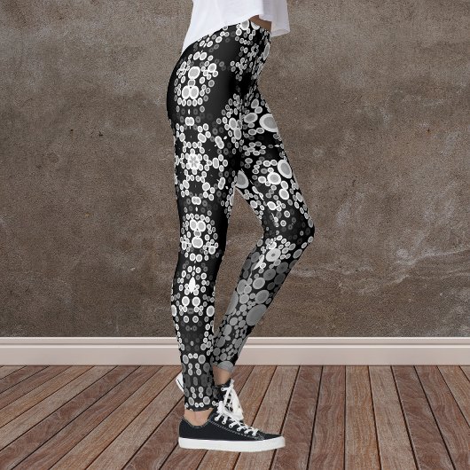 Dot Mandala Flower Grey and Black Leggings