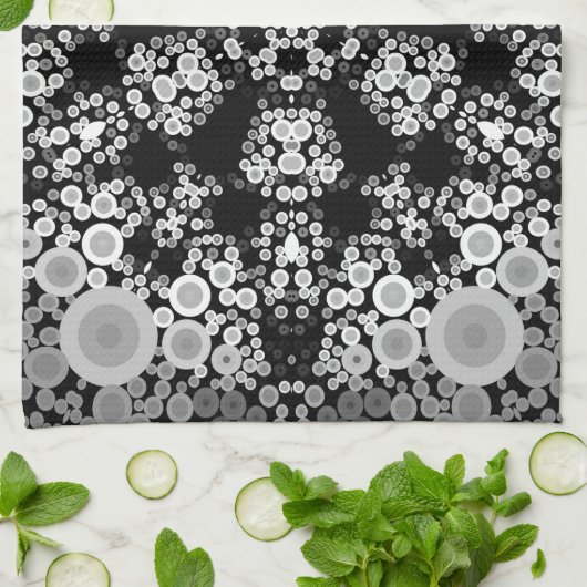 Dot Mandala Flower Grey and Black Theedoek (Gevouwen)