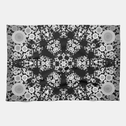 Dot Mandala Flower Grey and Black Theedoek (Horizontaal)