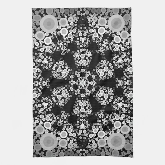 Dot Mandala Flower Grey and Black Theedoek (Verticaal)