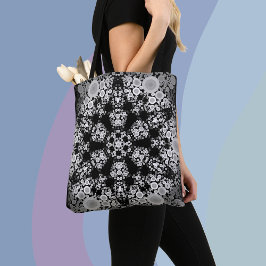 Dot Mandala Flower Grey and Black Tote Bag