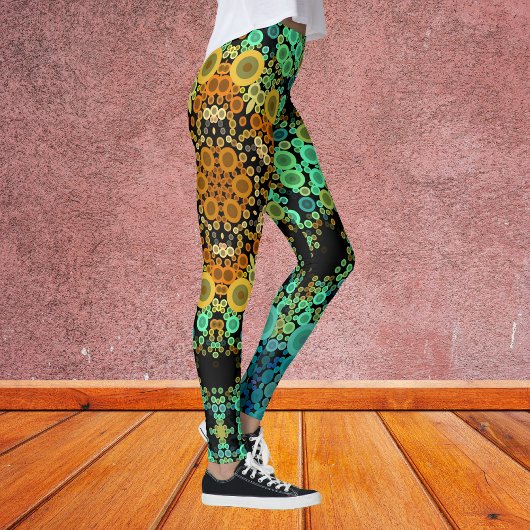 Dot Mandala Flower Oranje Green and Blue Leggings