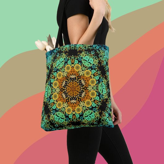 Dot Mandala Flower Oranje Green and Blue Tote Bag