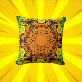 Dot Mandala Flower Oranje Yellow and Green Kussen