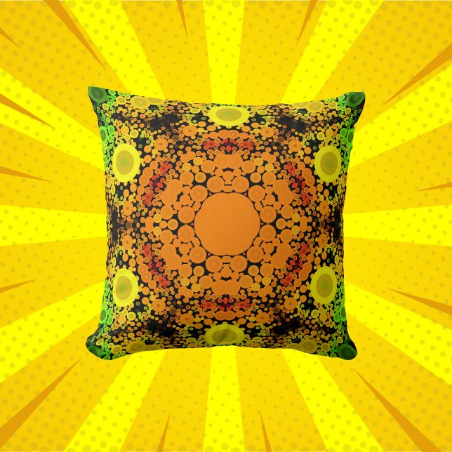 Dot Mandala Flower Oranje Yellow and Green Kussen (Creator heeft geüpload)
